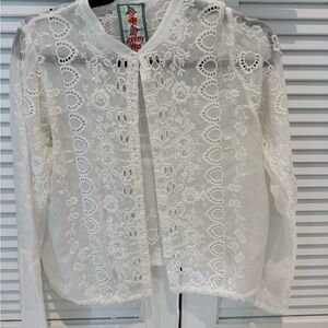 Johnny Was Ivory Floral Lace Top